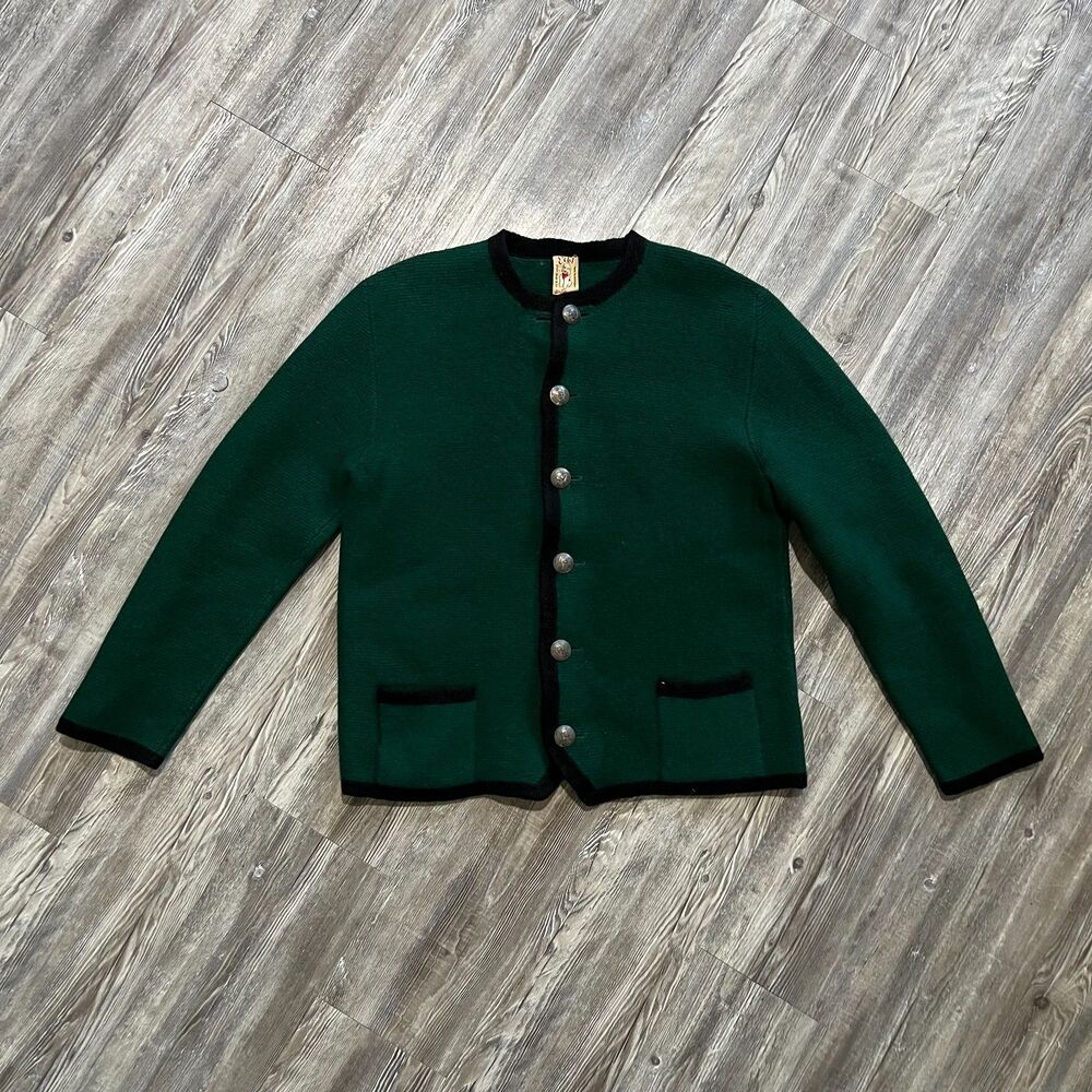 Eibl Strickwaren Wool Jacket Green Black Trim Made in Germany M